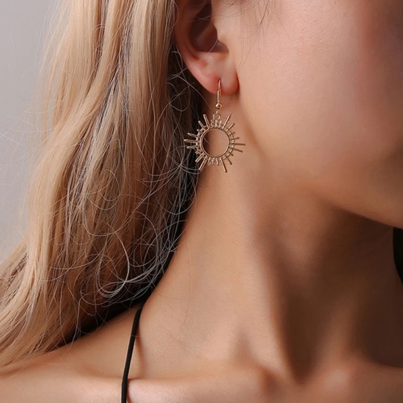 Silver Tone Sun Dangle Earrings - Picture 2 of 3